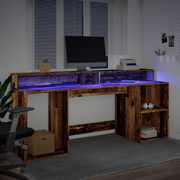 LED-Schreibtisch Altholz-Optik 200 cm