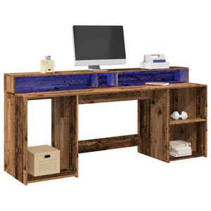 LED-Schreibtisch Altholz-Optik 200 cm