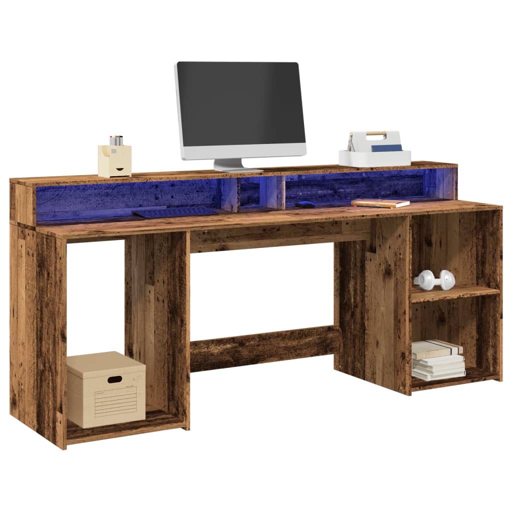 LED-Schreibtisch Altholz-Optik 200 cm
