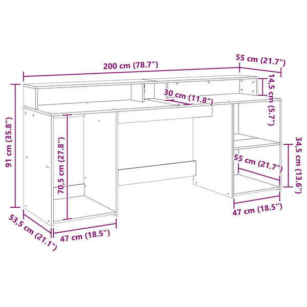 LED-Schreibtisch Artisan Eiche 200 cm