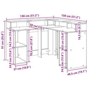 LED-Schreibtisch Weiß 130x130 cm