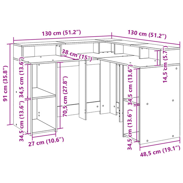 LED-Schreibtisch Weiß 130x130 cm