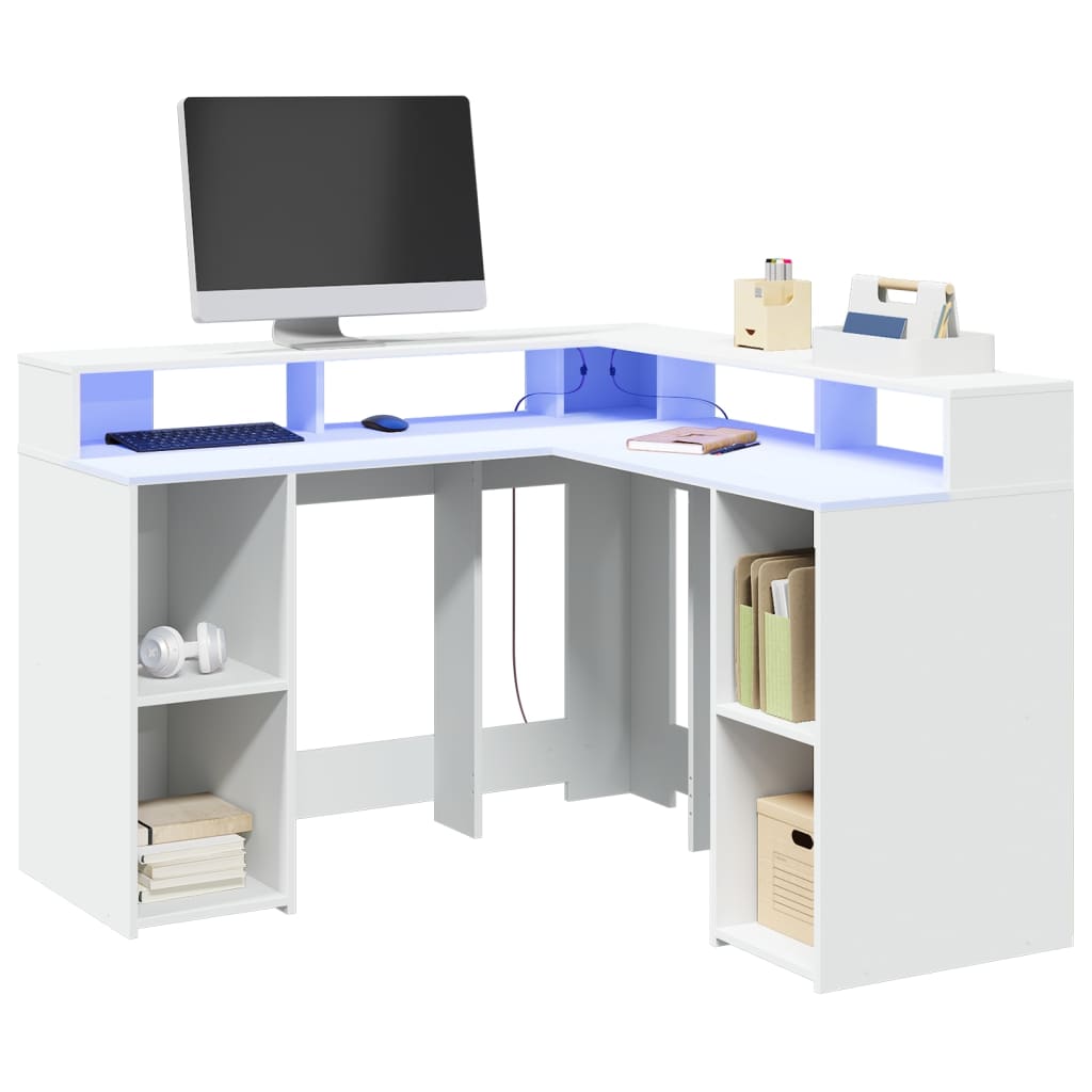 LED-Schreibtisch Weiß 130x130 cm