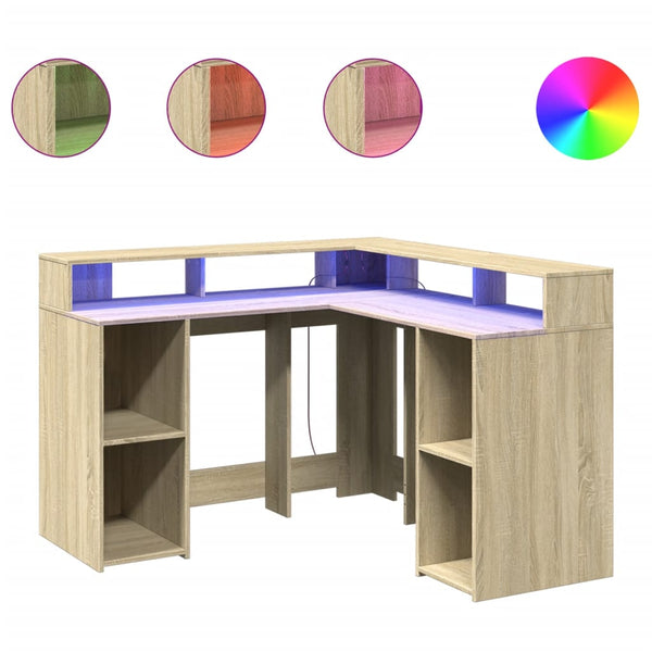 LED Schreibtisch Sonoma Eiche 130x130 cm