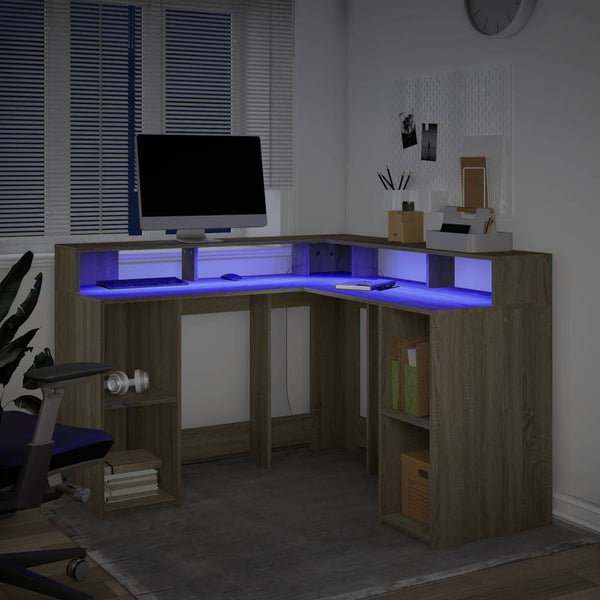 LED Schreibtisch Sonoma Eiche 130x130 cm