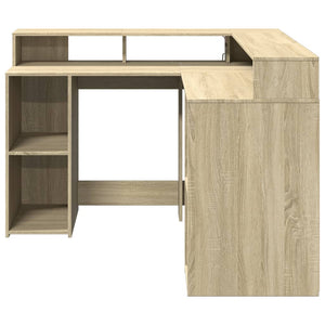 LED Schreibtisch Sonoma Eiche 130x130 cm