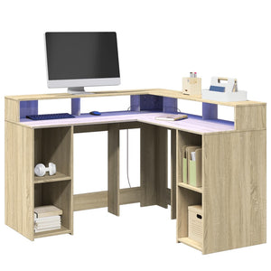 LED Schreibtisch Sonoma Eiche 130x130 cm