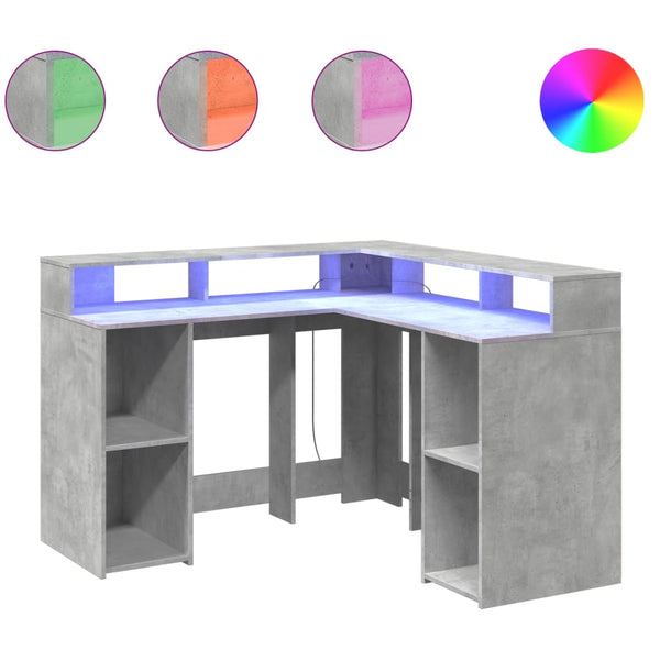LED Schreibtisch Betongrau 130x130 cm