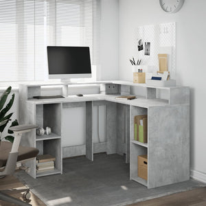 LED Schreibtisch Betongrau 130x130 cm
