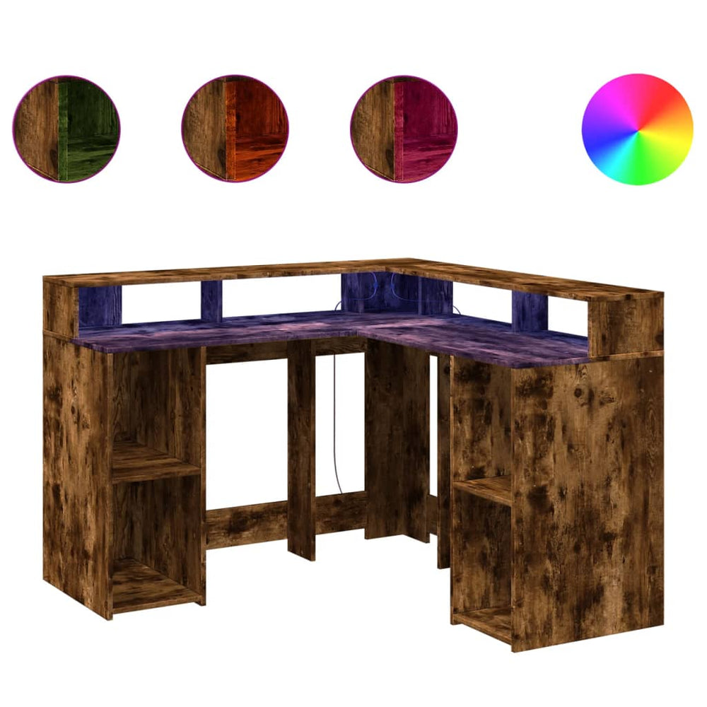 LED-Schreibtisch Räuchereiche 130x130 cm