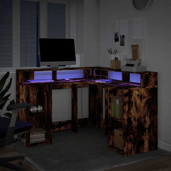 LED-Schreibtisch Räuchereiche 130x130 cm