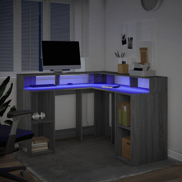 LED Schreibtisch Grau Sonoma 130x130 cm