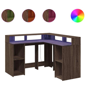LED-Schreibtisch Braun Eichen-Optik 130x130 cm