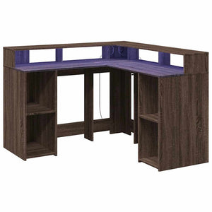 LED-Schreibtisch Braun Eichen-Optik 130x130 cm