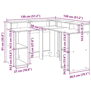 LED-Schreibtisch Braun Eichen-Optik 130x130 cm