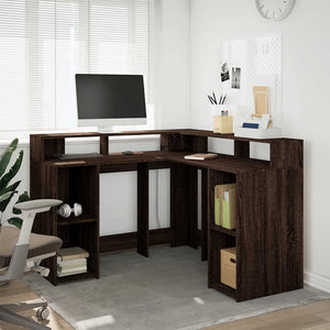 LED-Schreibtisch Braun Eichen-Optik 130x130 cm