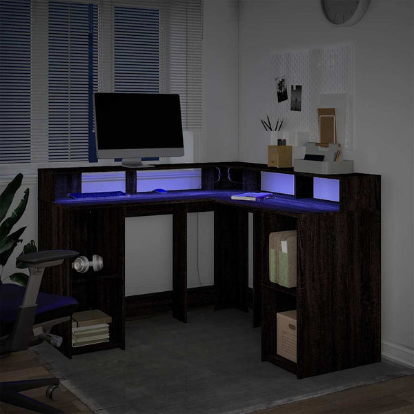 LED-Schreibtisch Braun Eichen-Optik 130x130 cm