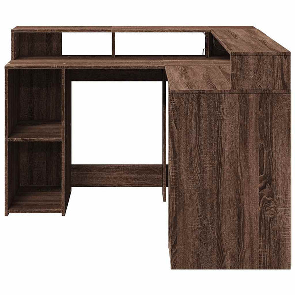 LED-Schreibtisch Braun Eichen-Optik 130x130 cm