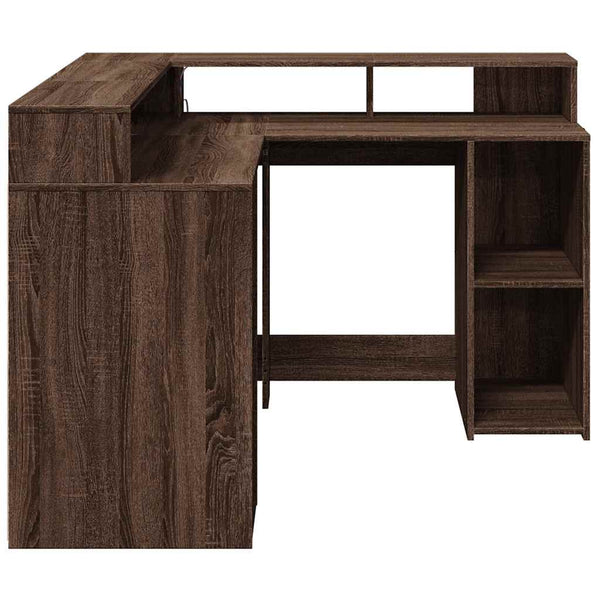 LED-Schreibtisch Braun Eichen-Optik 130x130 cm