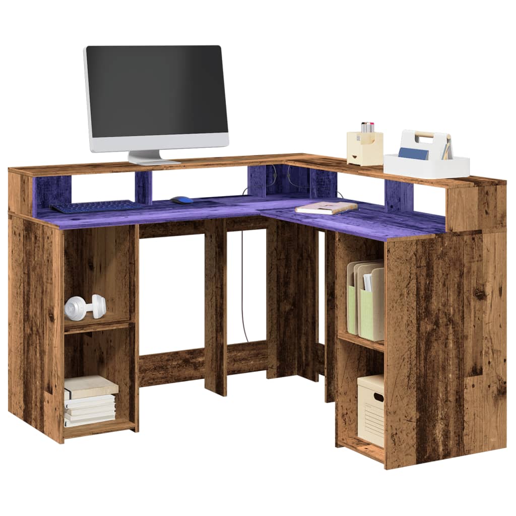 LED Schreibtisch Altholz-Optik 130cm