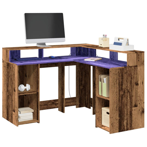 LED Schreibtisch Altholz-Optik 130cm