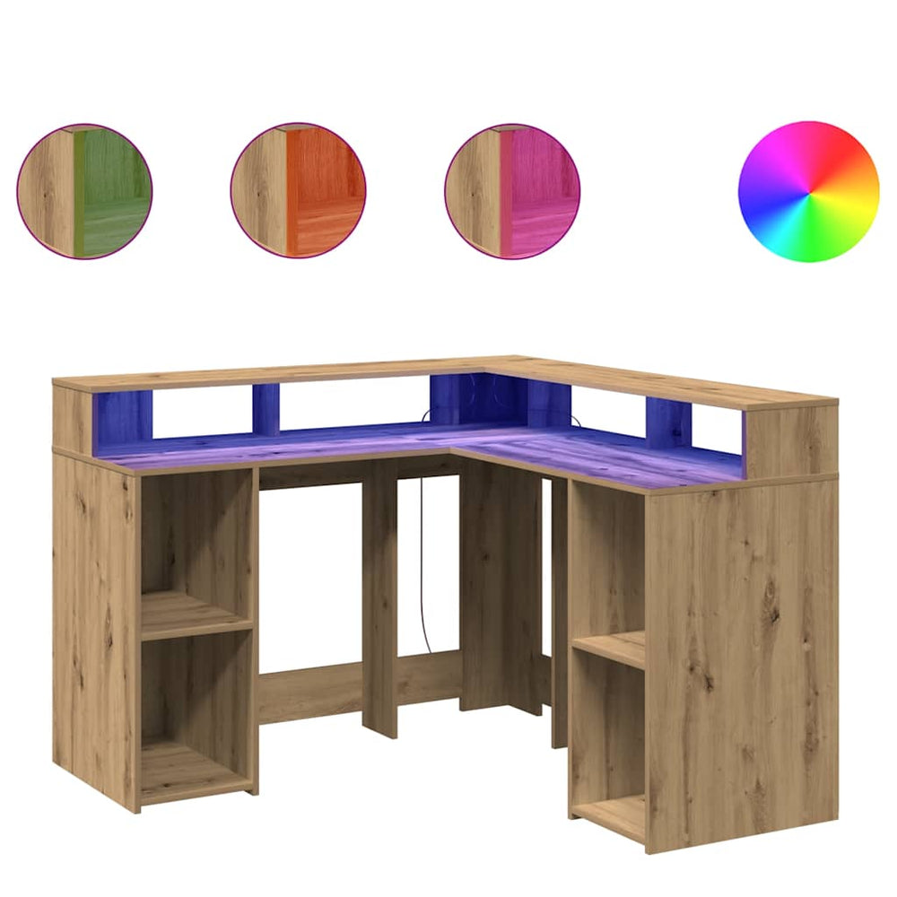 LED-Schreibtisch Artisan Eiche 130x130 cm