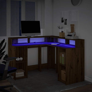LED-Schreibtisch Artisan Eiche 130x130 cm
