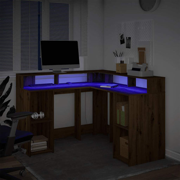 LED-Schreibtisch Artisan Eiche 130x130 cm
