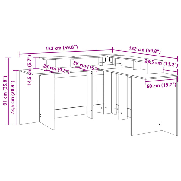 LED-Schreibtisch Sonoma-Eiche 152x152 cm
