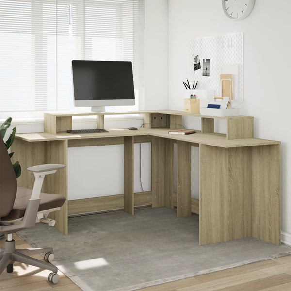 LED-Schreibtisch Sonoma-Eiche 152x152 cm