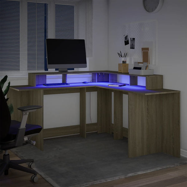 LED-Schreibtisch Sonoma-Eiche 152x152 cm