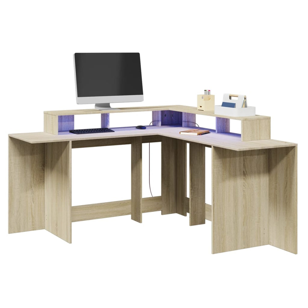 LED-Schreibtisch Sonoma-Eiche 152x152 cm