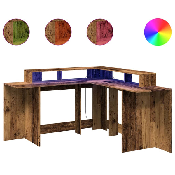 LED-Schreibtisch Altholz-Optik 152 cm