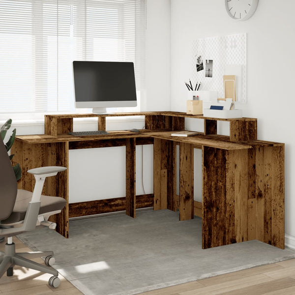LED-Schreibtisch Altholz-Optik 152 cm