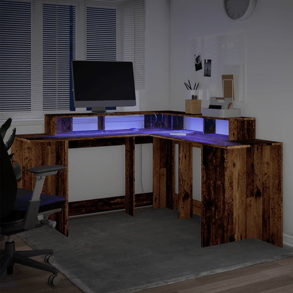 LED-Schreibtisch Altholz-Optik 152 cm