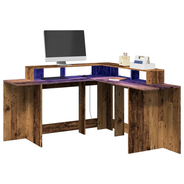 LED-Schreibtisch Altholz-Optik 152 cm