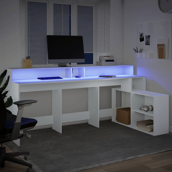 LED Schreibtisch Weiß 200 cm