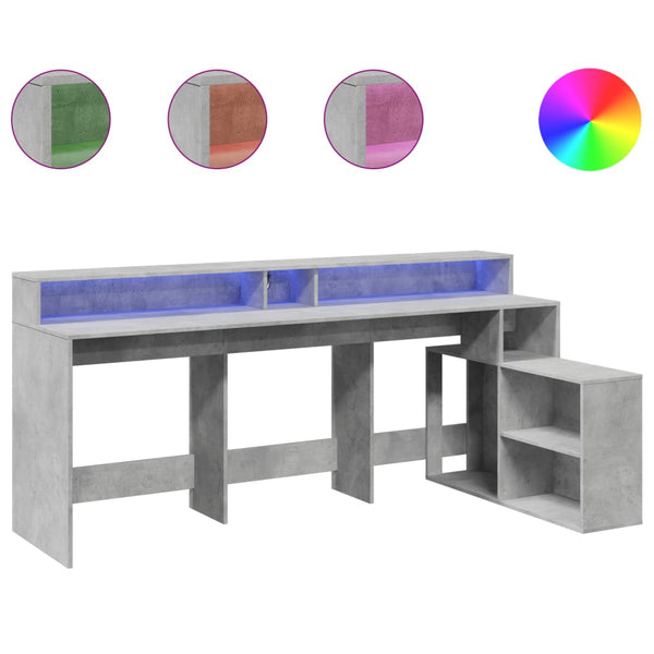 LED Schreibtisch Betongrau 200cm