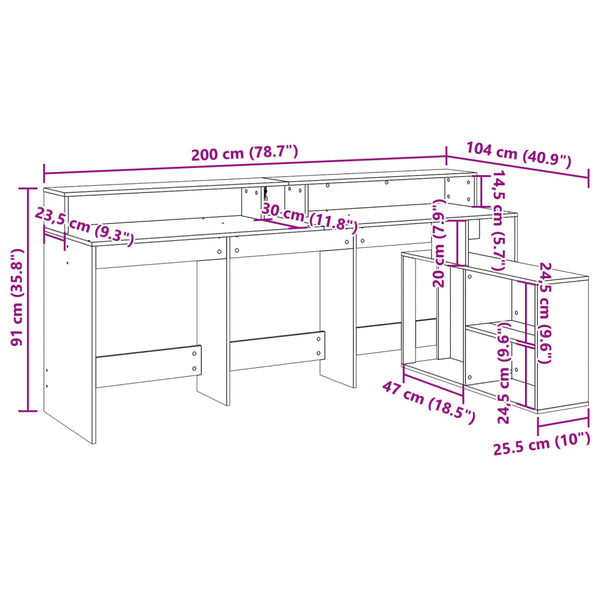 LED Schreibtisch Betongrau 200cm