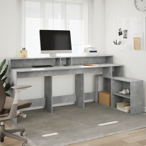 LED Schreibtisch Betongrau 200cm