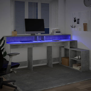 LED Schreibtisch Betongrau 200cm