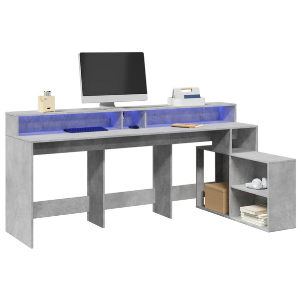 LED Schreibtisch Betongrau 200cm