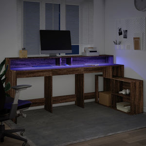 LED-Schreibtisch Braun Eichenoptik