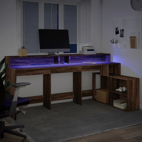 LED-Schreibtisch Braun Eichenoptik