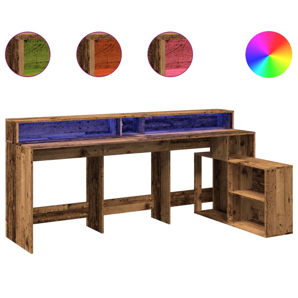LED Schreibtisch Altholz-Optik 200 cm
