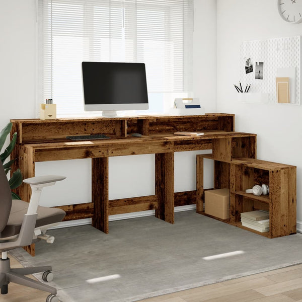 LED Schreibtisch Altholz-Optik 200 cm