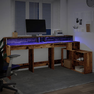 LED Schreibtisch Altholz-Optik 200 cm