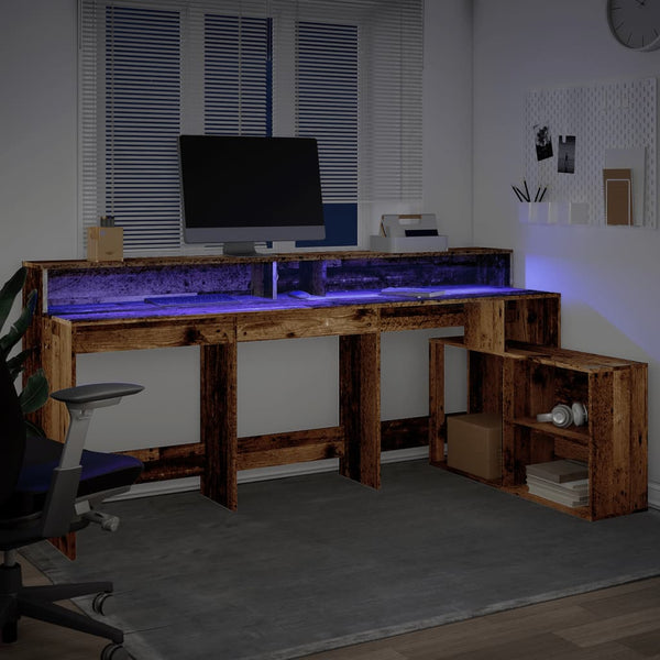 LED Schreibtisch Altholz-Optik 200 cm
