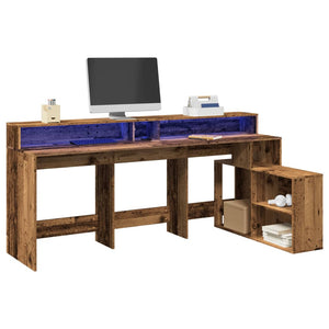 LED Schreibtisch Altholz-Optik 200 cm
