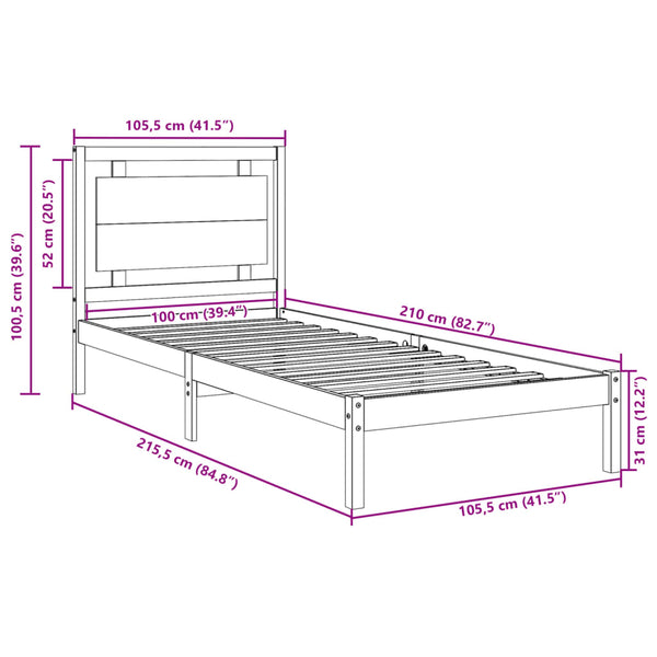 Massivholzbett 100x210 cm Extra Lang